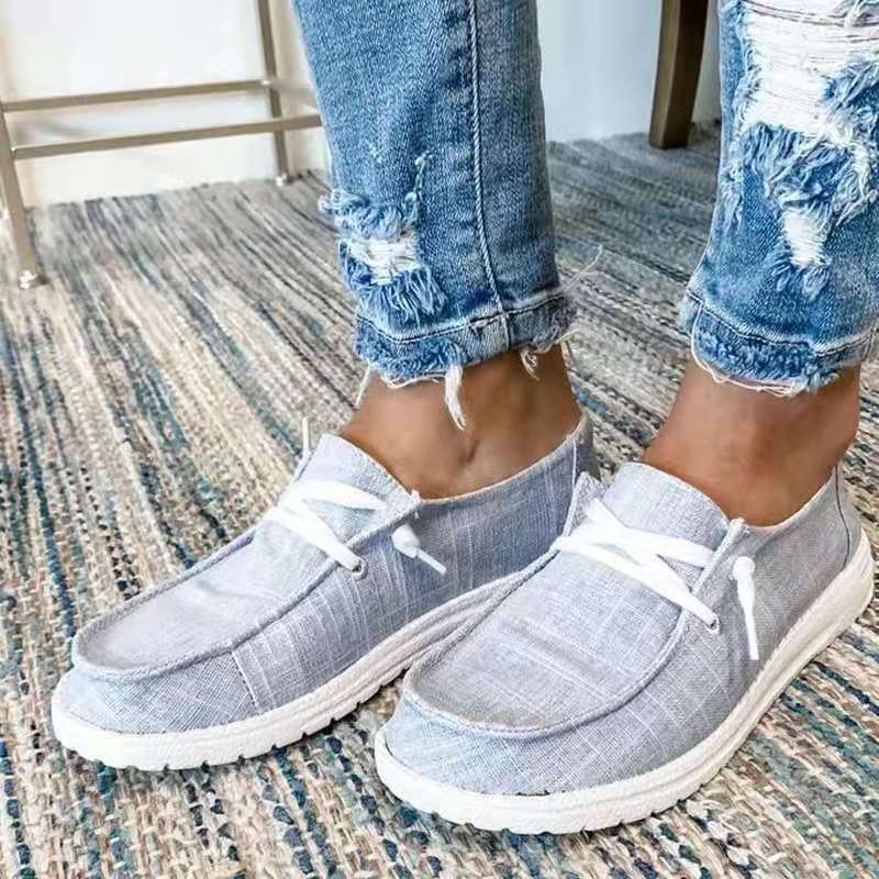 Damen nan Segeltuch-Mokassin-Sneaker mit elastischer Schnürung gepolstertem Komfortfußbett und profilierter Gummisohle R&B