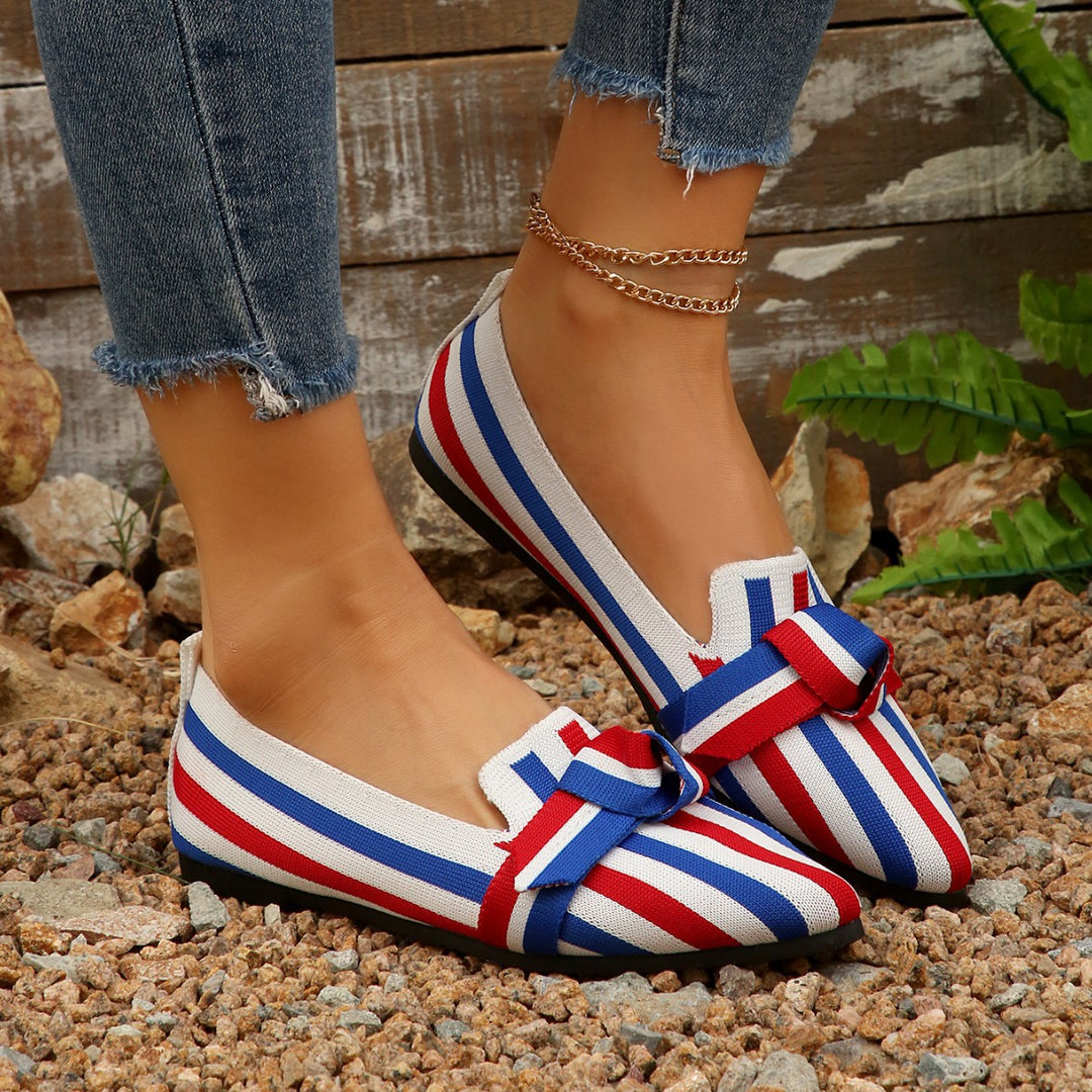 Damen Ballerinas mit modischem Streifenmuster und dekorativem Schleifen-Detail R&B