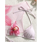 Damen Bikini-Set mit floralem Design und transparentem Cover-Up R&B