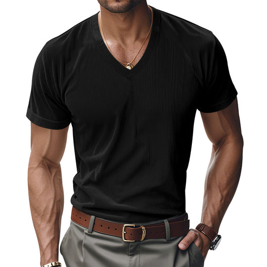 Herren modernes V-Ausschnitt T-Shirt aus strukturiertem Material R&B