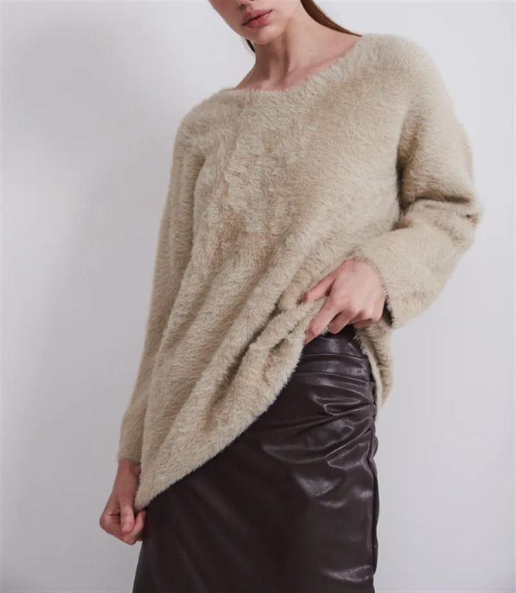 Damen Flauschiger V-Ausschnitt Pullover aus hochwertigem Material R&B