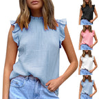 Damen luftige Bluse mit Rüschendetails und Stehkragen R&B
