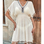 Damen elegantes Strandkleid mit raffinierten Quasten und durchbrochenem Design R&B