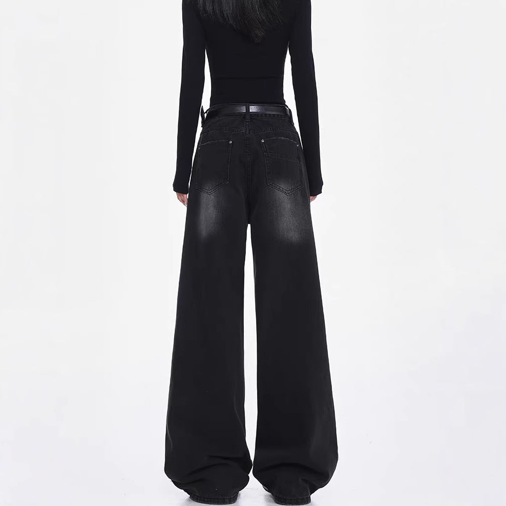 Damen Weite Denim-Hose mit hohem Bund und modischen Rissdetails R&B