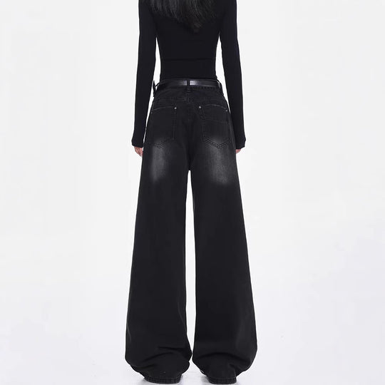 Damen Weite Denim-Hose mit hohem Bund und modischen Rissdetails R&B