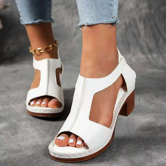 Damen Offene Blockabsatzsandalen mit seitlicher Schnalle R&B