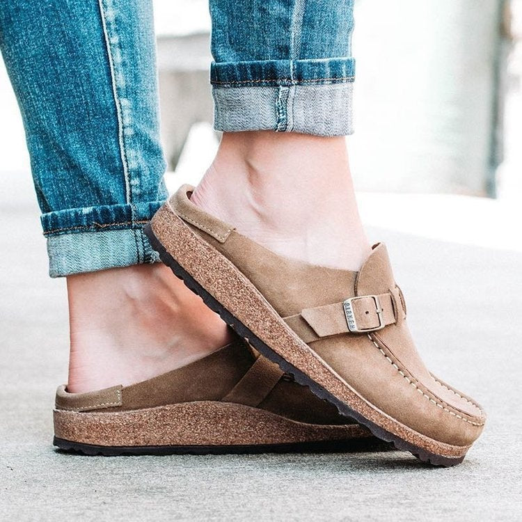 Damen Komfortable Clogs mit anatomischem Fußbett und modischem Schnallen-Design R&B