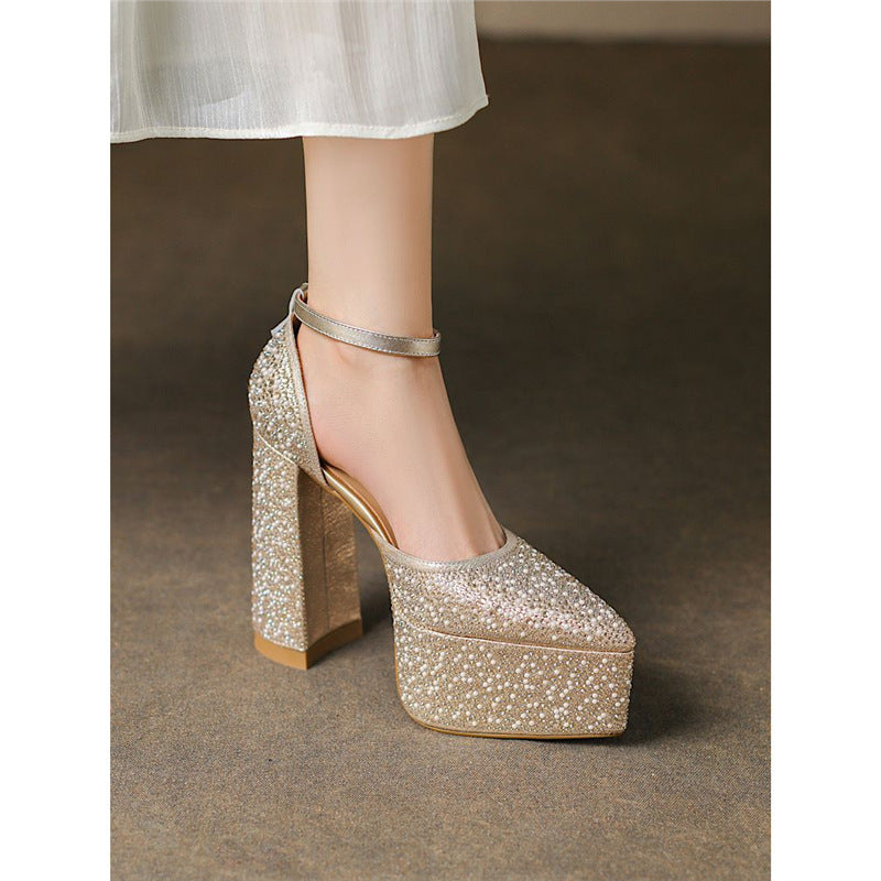 Damen Plateau-Pumps mit glitzerndem Strass-Design R&B