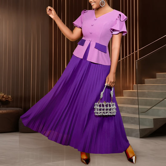 Damen Elegantes Set aus Blusentop und plissiertem Rock R&B