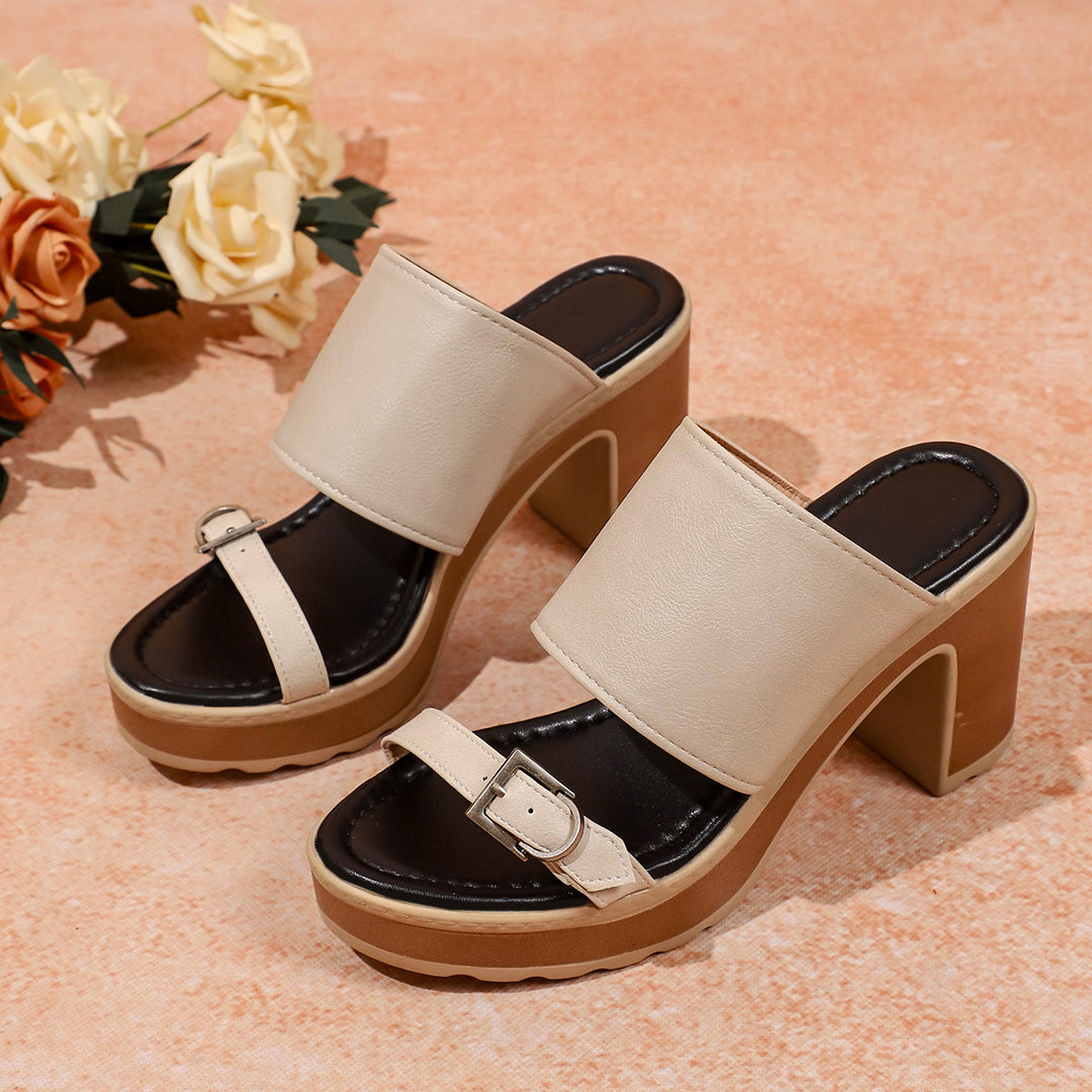 Damen elegante Plateau-Pantoletten mit modischem Riemen und komfortablem Absatz R&B
