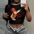 Damen Crop-Top mit künstlerischem Statement-Druck R&B