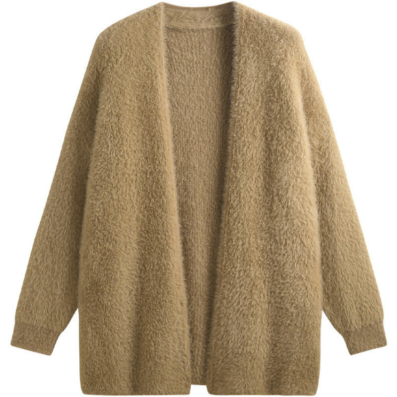 Damen oversized Strickjacke aus weichem Fleece mit offenem Schnitt R&B