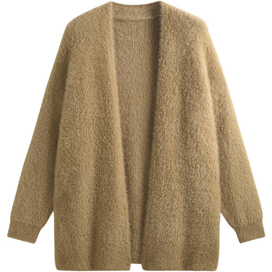 Damen oversized Strickjacke aus weichem Fleece mit offenem Schnitt R&B