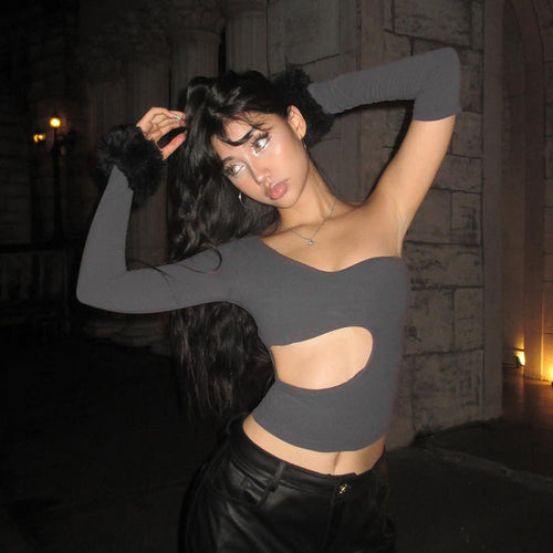 Damen asymmetrisches Langarmshirt mit Cut-out und innovativem Designs R&B