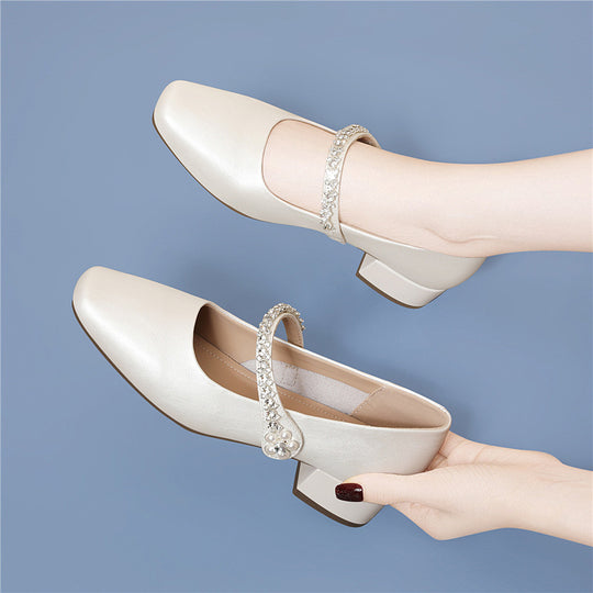 Damen elegante Pumps mit modischem Riemen und Schmuckdetails R&B