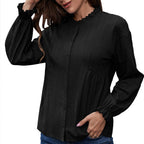 Damen Bluse mit Rüschensaum und Knopfdetails