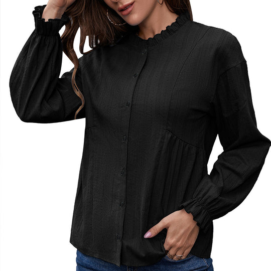 Damen Bluse mit Rüschensaum und Knopfdetails R&B