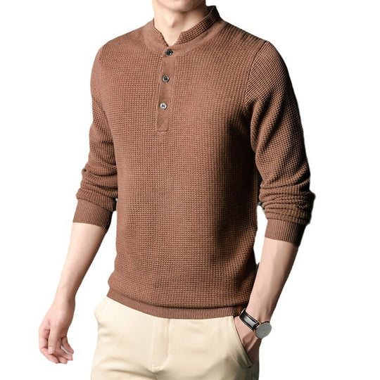 Herren Strukturierter Langarm-Pullover mit Knopfleiste R&B