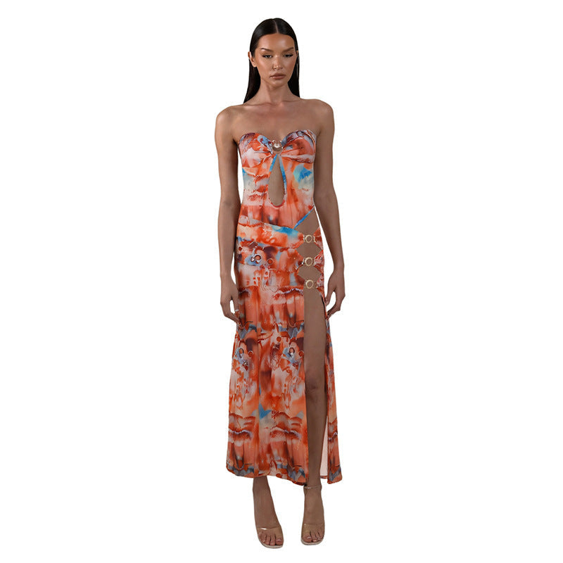 Damen Maxikleid mit raffinierten Cut-Outs und eleganten Riemen R&B
