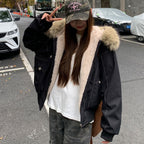 Damen gefütterte Winterjacke mit abnehmbarem Kunstfellkragen und großen Taschen R&B