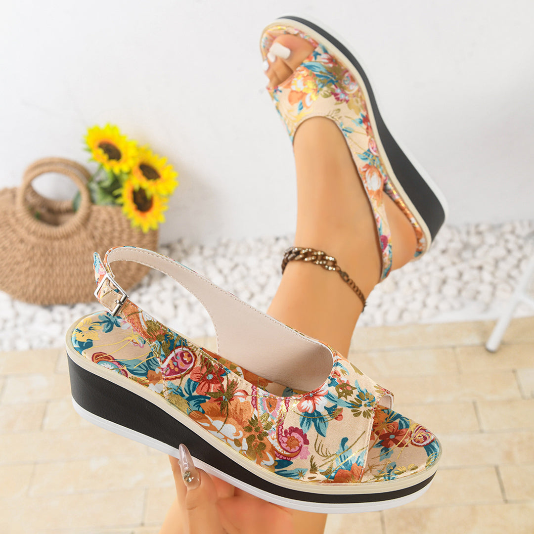 Damen Wedge-Sandalen mit floralen Akzenten und komfortablem Fußbett R&B