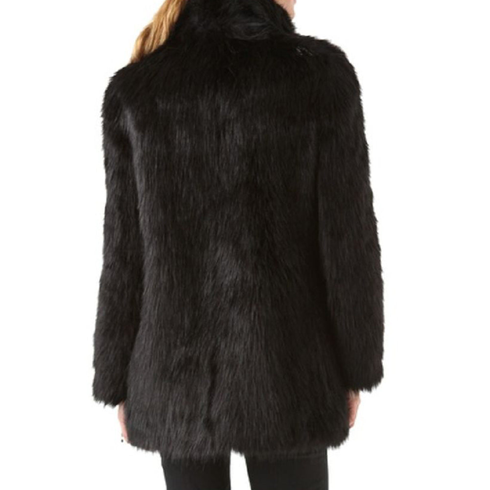 Damen Eleganter Kunstpelz-Mantel mit voluminösem Kragen und praktischen Taschen R&B