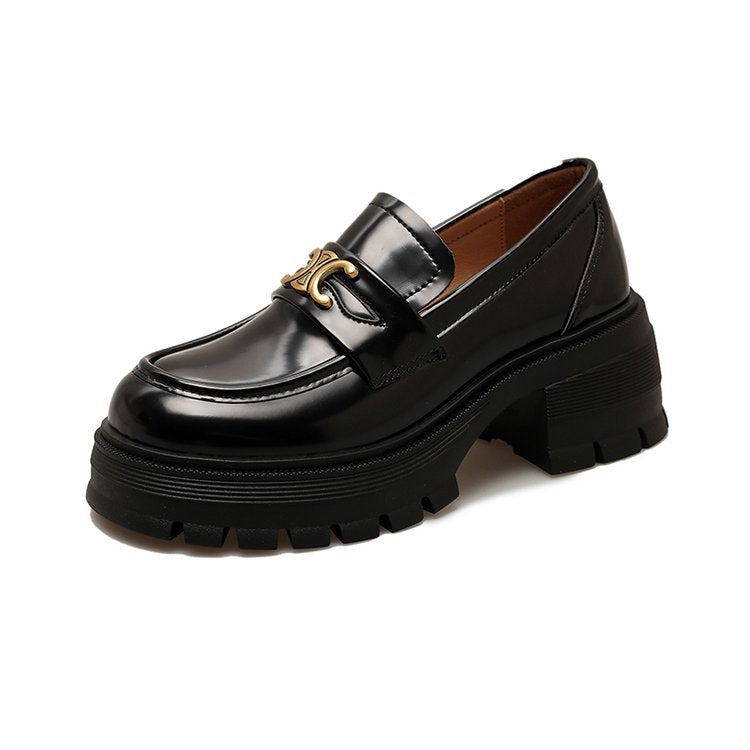 Damen elegante Loafers mit glänzender Oberfläche und robustem Plateau R&B