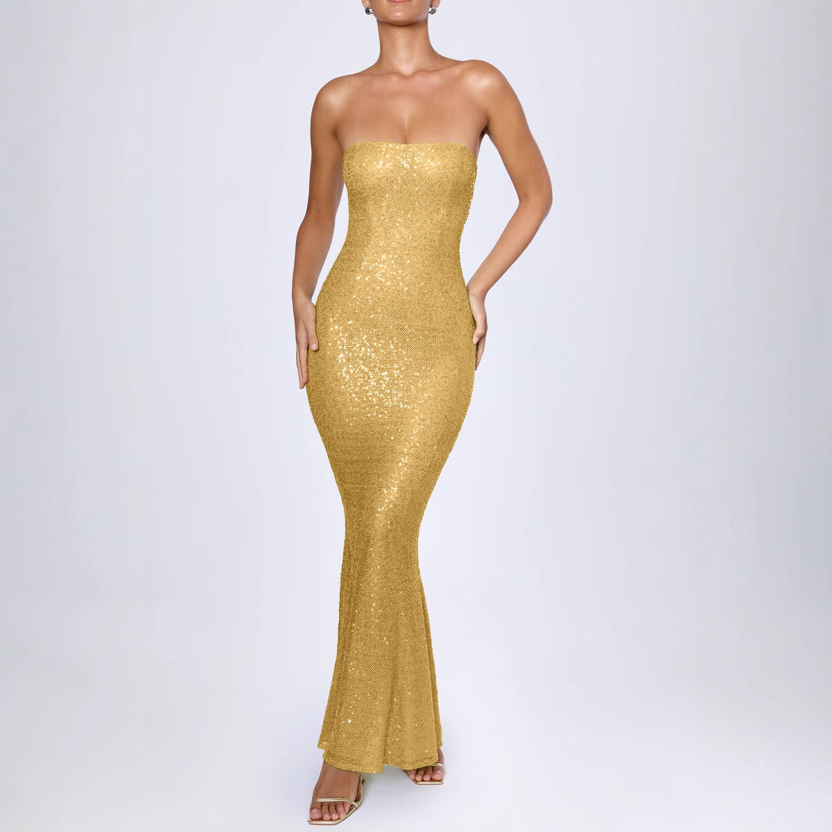 Damen Trägerloses Glamour-Maxi-Kleid mit schimmernden Pailletten und elegantem Schnitt R&B