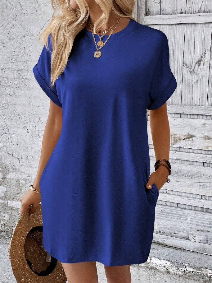 Damen Lockeres T-Shirt-Kleid mit praktischen Taschen und lässigem Design R&B