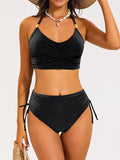 Damen Hochtailliertes Bikini-Set mit elegantem Wickeldesign und verstellbaren Trägern R&B