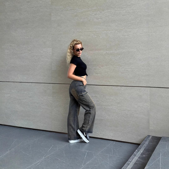 Damen modische Cargo-Jeans mit praktischen Seitentaschen und lässigem Schnitt R&B