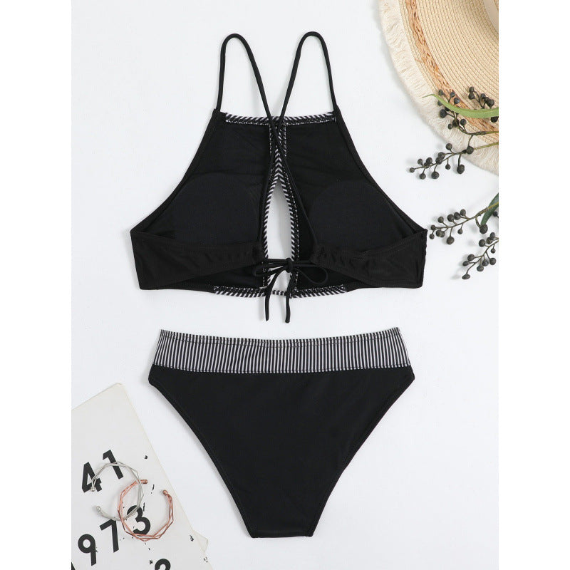 Damen Sport-Bikini mit modischem Streifen-Design und verstellbaren Trägern R&B
