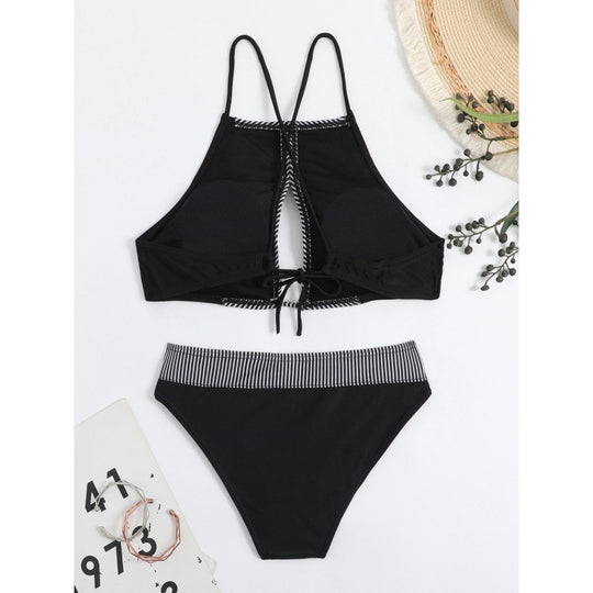 Damen Sport-Bikini mit modischem Streifen-Design und verstellbaren Trägern R&B