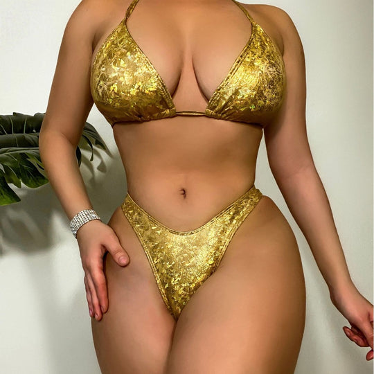 Damen Funkelnder Triangel-Bikini mit hohem Bund R&B
