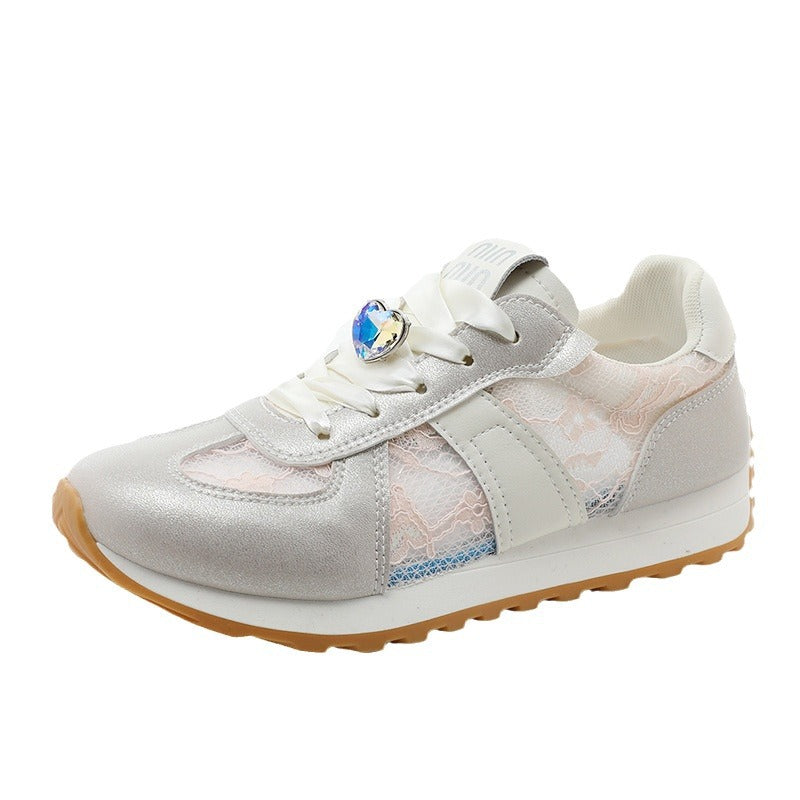 Damen sportliche Sneakers mit funkelndem Kristall und atmungsaktiver Oberfläche R&B