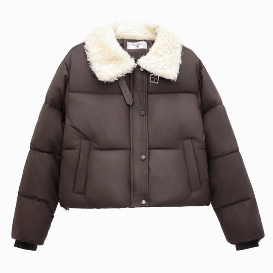 Damen kurze, gefütterte Winterjacke mit elegantem Kunstfellkragen R&B