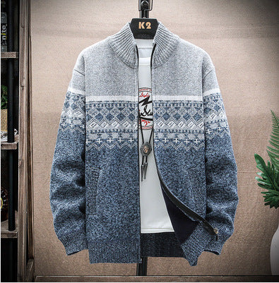Herren Strickjacke mit nordischem Muster und modischem Reißverschluss R&B