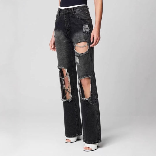 Damen distressed Mom Jeans mit trendy Cut-Out-Details R&B