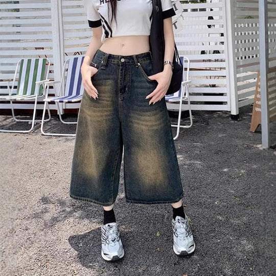 Damen Cargo-Jeans mit weitem Bein und hohem Bund R&B