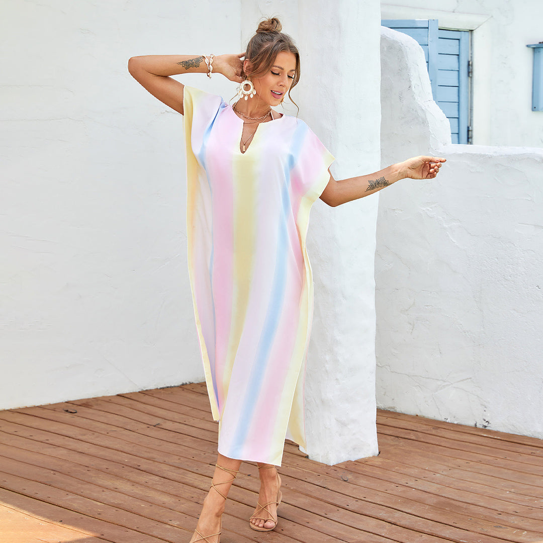 Damen lässiges Strandkleid mit V-Ausschnitt und luftigen Ärmeln R&B