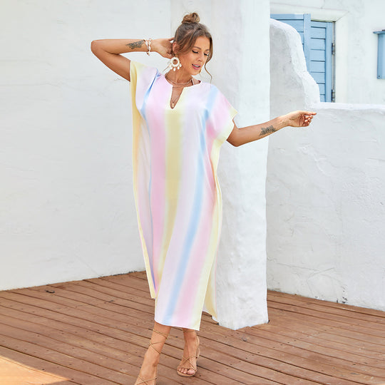 Damen lässiges Strandkleid mit V-Ausschnitt und luftigen Ärmeln R&B