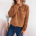 Damen Strickjacke mit bunten Knopfdetails und praktischen Taschen R&B
