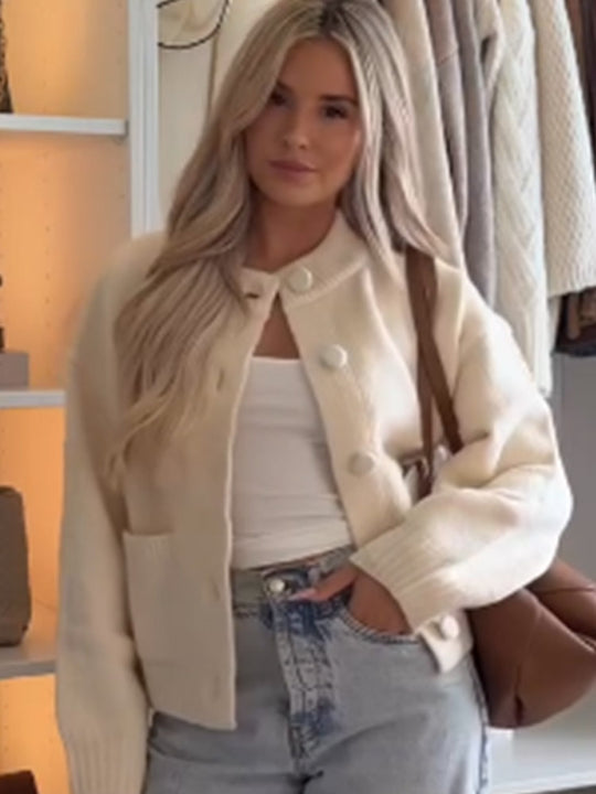 Damen lässige Strickjacke mit Knopfdetails und bequemem Schnitt R&B