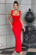 Damen Figurbetontes Maxikleid mit schmalen Trägern und elegantem V-Ausschnitt R&B