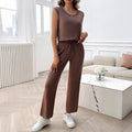 Damen Strick Zweiteiliges Set mit cropped Oberteil und weiter Hose R&B