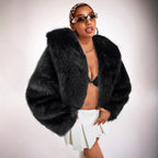 Damen Hochwertige elegante Kunstpelzjacke mit Kapuze R&B