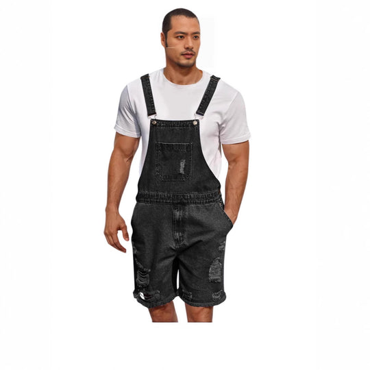 Herren Denim-Latzshorts im lässigen Design mit Aufgesetzten Taschen R&B