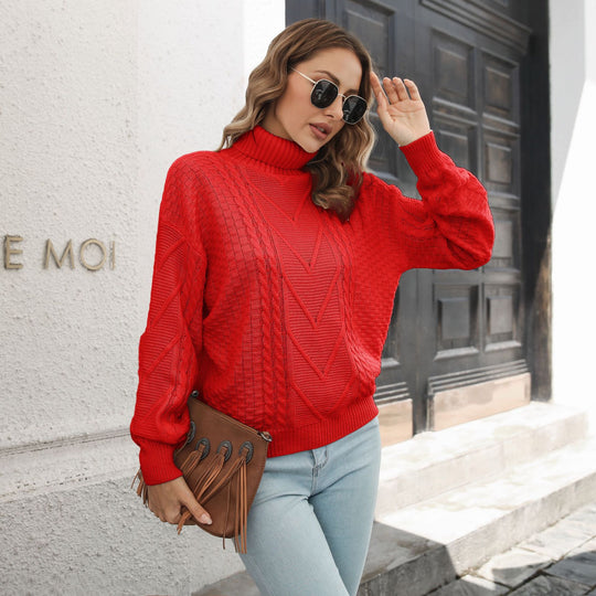 Damen Strickpullover mit strukturiertem Zopfmuster und Rollkragen R&B
