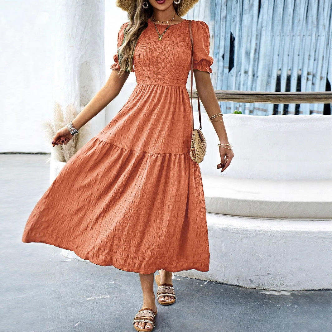 Damen Midikleid mit elastischem Taillenbund und schwingendem Rock R&B