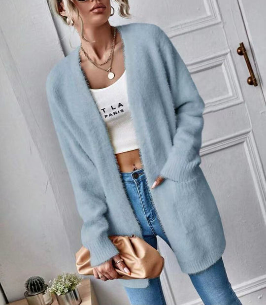 Damen Flauschiger Offener Cardigan aus weichem Material R&B